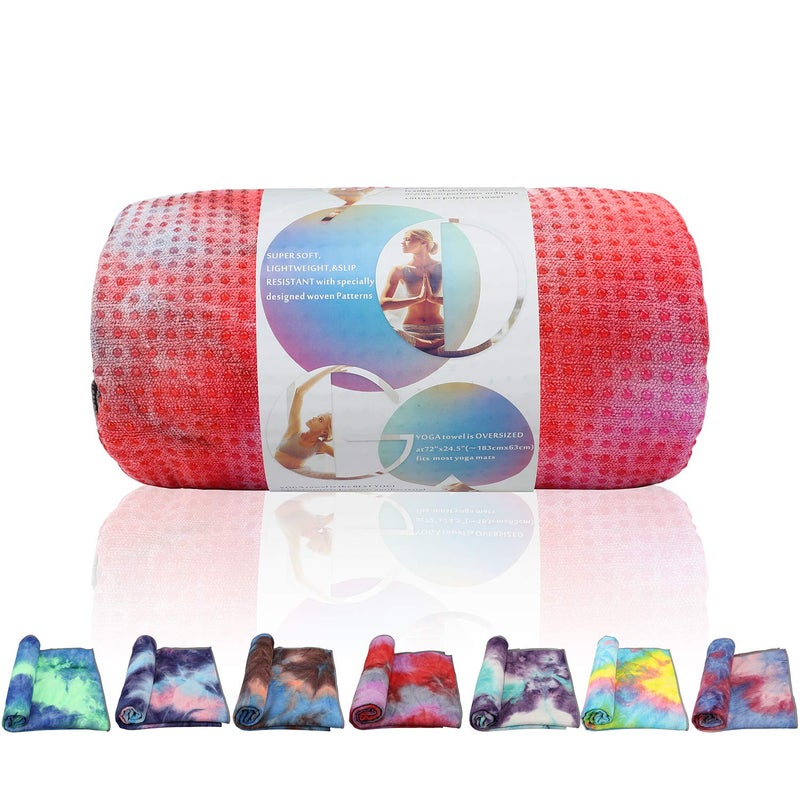 Pefi Yoga Towels , Non Slip Hot Yoga Towel Skidless Waffle Texture, 100% Absorbent Odorless Microfiber Yoga Blanket, Standard Sized 24 inchx72 inch Mat Towel (Pink & Red)1 - Image 3